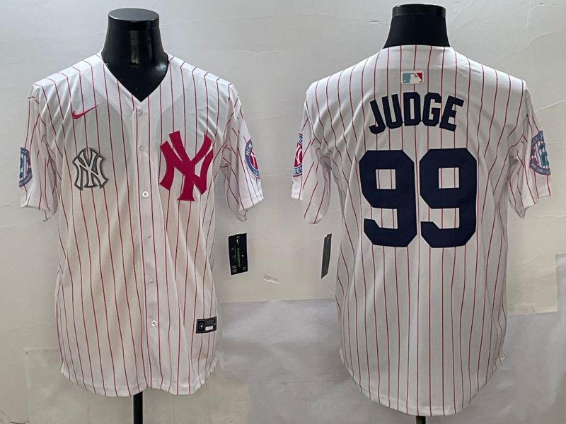 Men New York Yankees #99 Judge White Stripe Jointly Name Nike 2025 MLB Jersey style 8->new york yankees->MLB Jersey